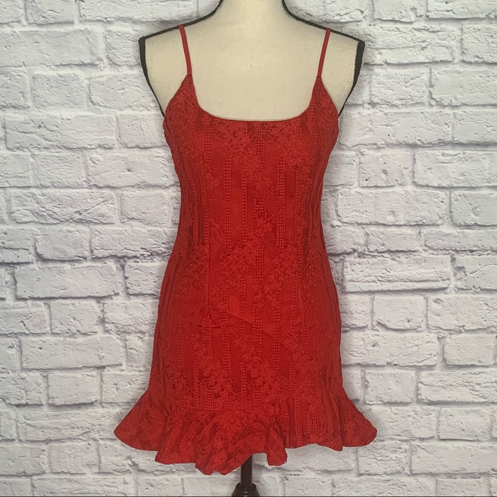 Hello Molly Red Mini Dress with Ruffle Hem - Picture 4 of 15